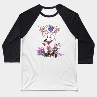 kawaii pink cow eating pretty flowers Baseball T-Shirt